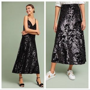 Anthropologie Minuit Sequin Velvet Midi skirt M Black Midi by Just Female